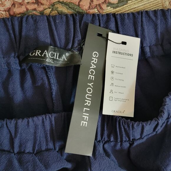 Gracila Pants Womens 4XL Blue Wide Leg Elastic Waist Pull On Tulip Hem Crop - Picture 14 of 15